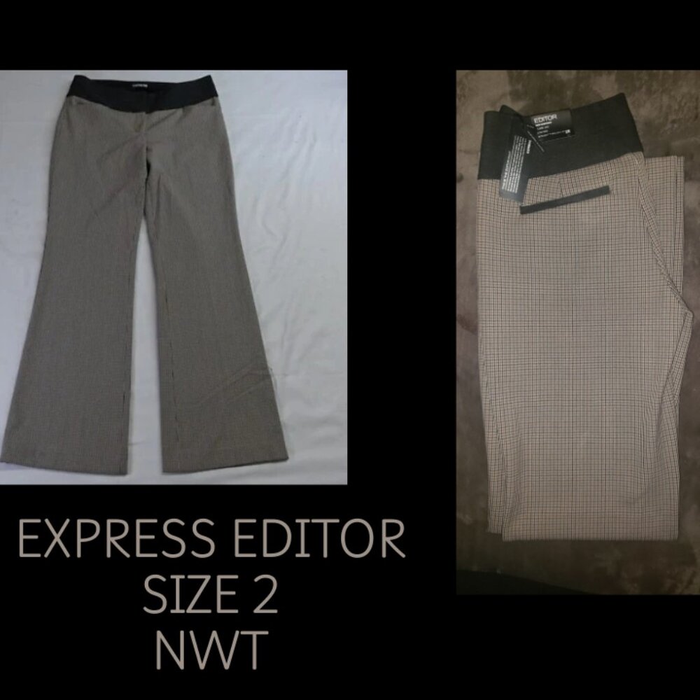 Express Editor Wide Waistband Studio Stretch Houndstooth print pants